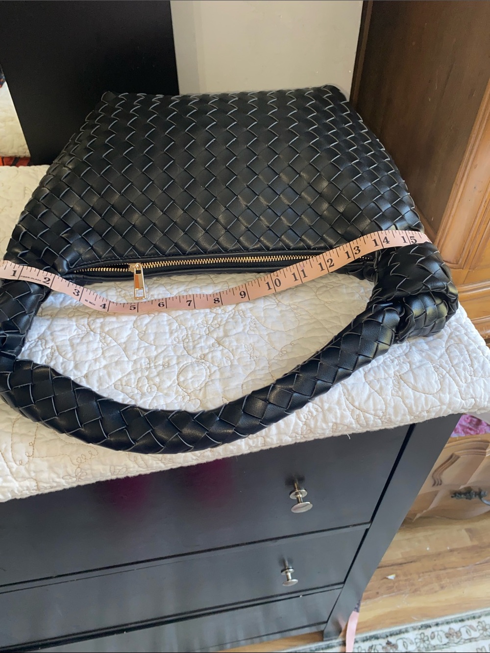 Woven Leather Hobo Bag - Black - Picture 4 of 8